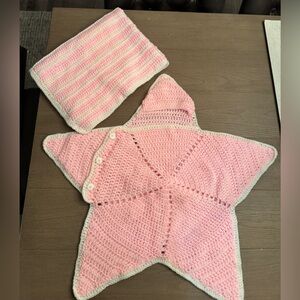 2 Handmade Crochet Baby Blanket - Pink Star